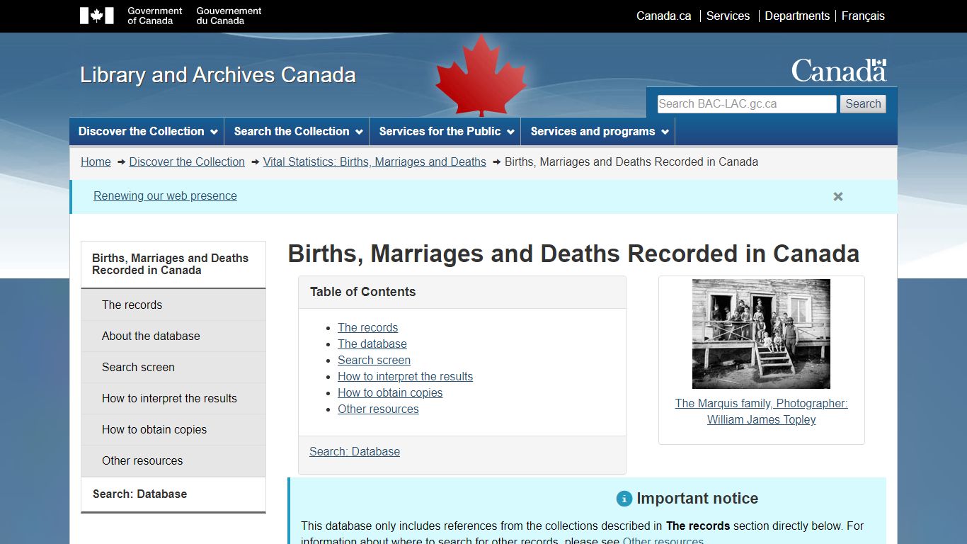 Births, Marriages and Deaths Recorded in Canada - Library ...